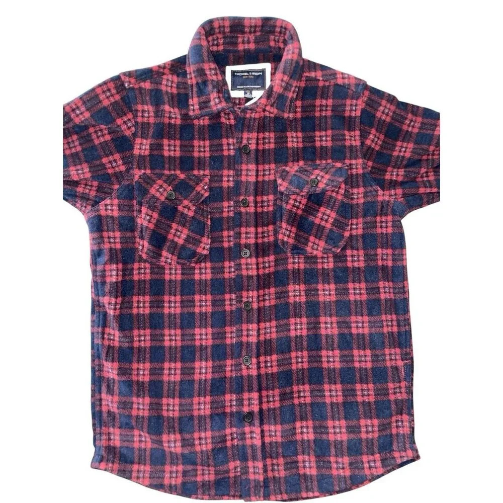 Nickel & Iron Fleece Plaid Shirt Men's M Red Navy Blue Button Up Long Sleeve NWT - Picture 1 of 7
